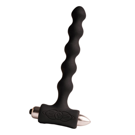 ROCKS-OFF Petite Sensations Pearls Plug Anal Vibrador Preto, mostrando o design de pérolas e a base segura.