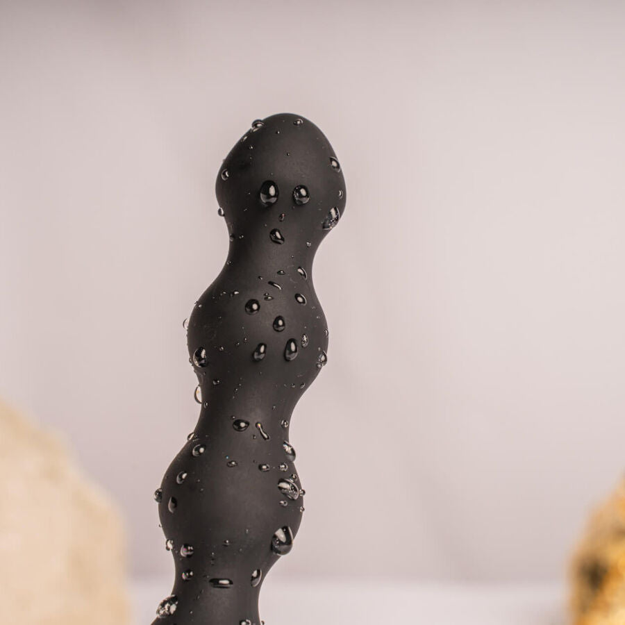 ROCKS-OFF Petite Sensations Pearls Plug Anal Vibrador Preto, mostrando o design de pérolas e a base segura.