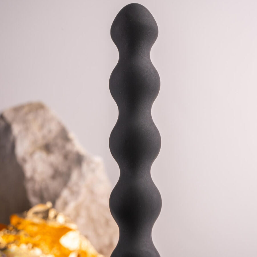 ROCKS-OFF Petite Sensations Pearls Plug Anal Vibrador Preto, mostrando o design de pérolas e a base segura.