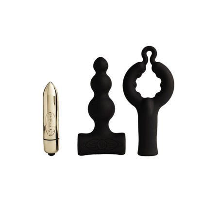 Close-up of the ROCKS-OFF Petite Sensations Bubbles Plug Anal Vibrador Preto showing its ergonomic design and textured surface with gradual spheres.