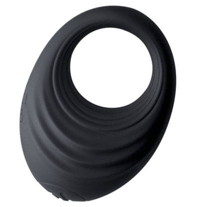 Anel peniano vibratório ROCKS-OFF Spire preto em silicone, com 10 funções de vibração e design ergonómico.