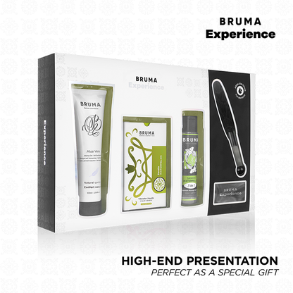 Imagem do BRUMA KIT Doce Tentação Melancia Vibro-Orgásmica, exibindo todos os componentes para uma experiência sensorial completa.