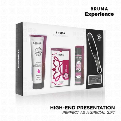 Kit Vibro-Orgásmico BRUMA XPERIENCE Sabor Chiclete Doce Tentação com todos os componentes.