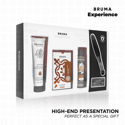 BRUMA XPERIENCE Kit de Tentação Doce Americana com Potencializador, mostrando os componentes do kit para uma experiência sensual.