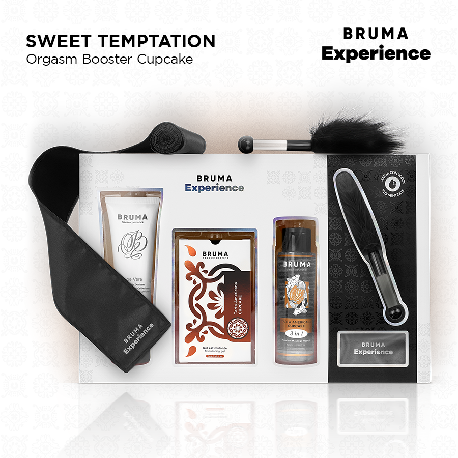 BRUMA XPERIENCE Kit de Tentação Doce Americana com Potencializador, mostrando os componentes do kit para uma experiência sensual.