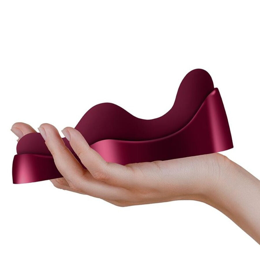 Close-up of the ROCKS-OFF Vibrador Ruby Glow Blush Vermelho 2 em 1 with remote control, highlighting its ergonomic design and dual functionality.