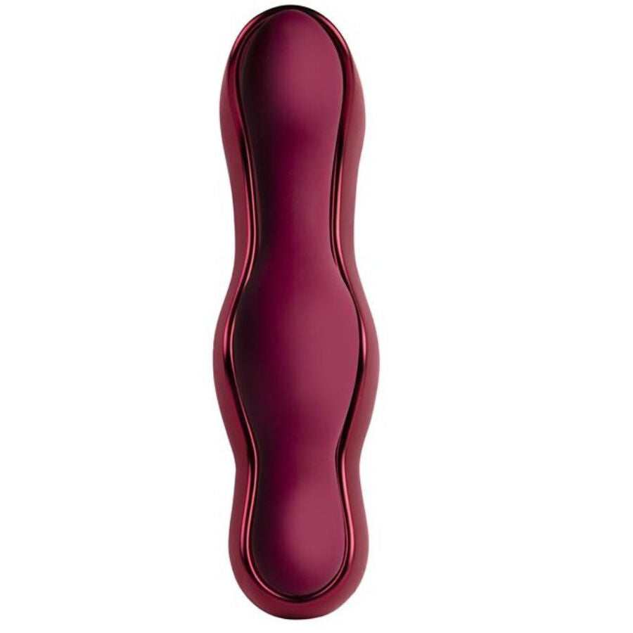 Close-up of the ROCKS-OFF Vibrador Ruby Glow Blush Vermelho 2 em 1 with remote control, highlighting its ergonomic design and dual functionality.