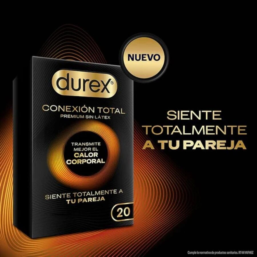 Embalagem de DUREX Total Connection, preservativos ultrafinos sem látex, 20 unidades.