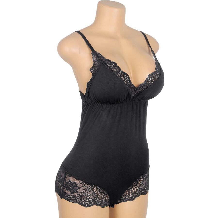 Teddy SUBBLIME preto de renda floral, tamanho L/XL.