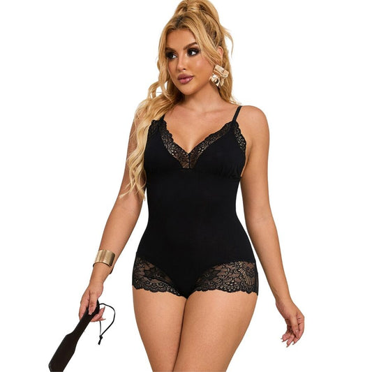 Teddy SUBBLIME preto de renda floral, tamanho L/XL.