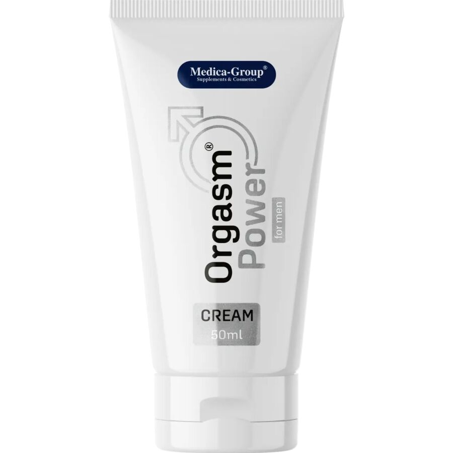 Embalagem do MEDICA GROUP Creme Íntimo Orgasm Power Para Homens 50ml, focado em intensificar sensações e fortalecer a ereção.