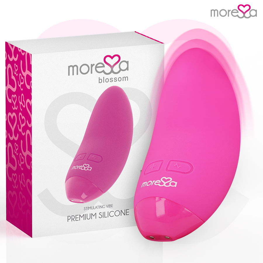 Close-up do Vibrador Mini MORESSA Blossom Rosa, destacando seu design ergonômico e textura de silicone.