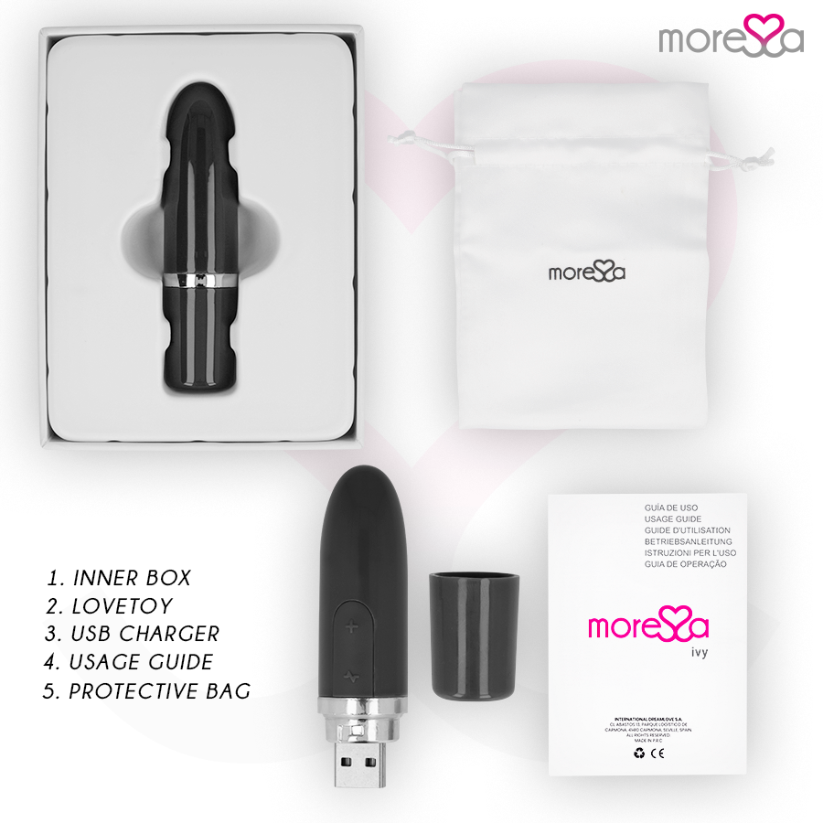 MORESSA Ivy Vibrador Estimulador de Viagem Preto Discreto com design elegante e compacto.