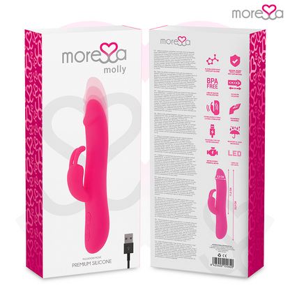 Vibrador MORESSA Molly Premium de silicone com design ergonómico para estimulação dupla.