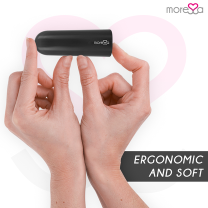 Imagem do vibrador MORESSA Nix preto com controle remoto, destacando seu design elegante e compacto.