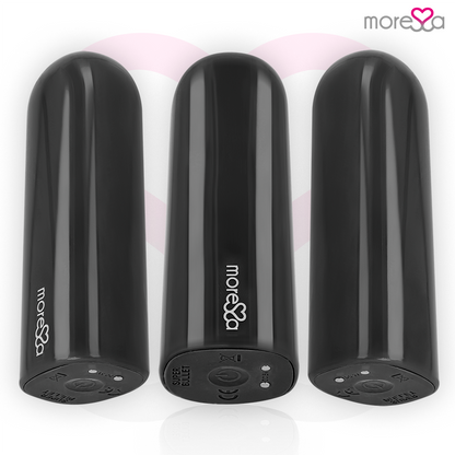 Imagem do vibrador MORESSA Nix preto com controle remoto, destacando seu design elegante e compacto.