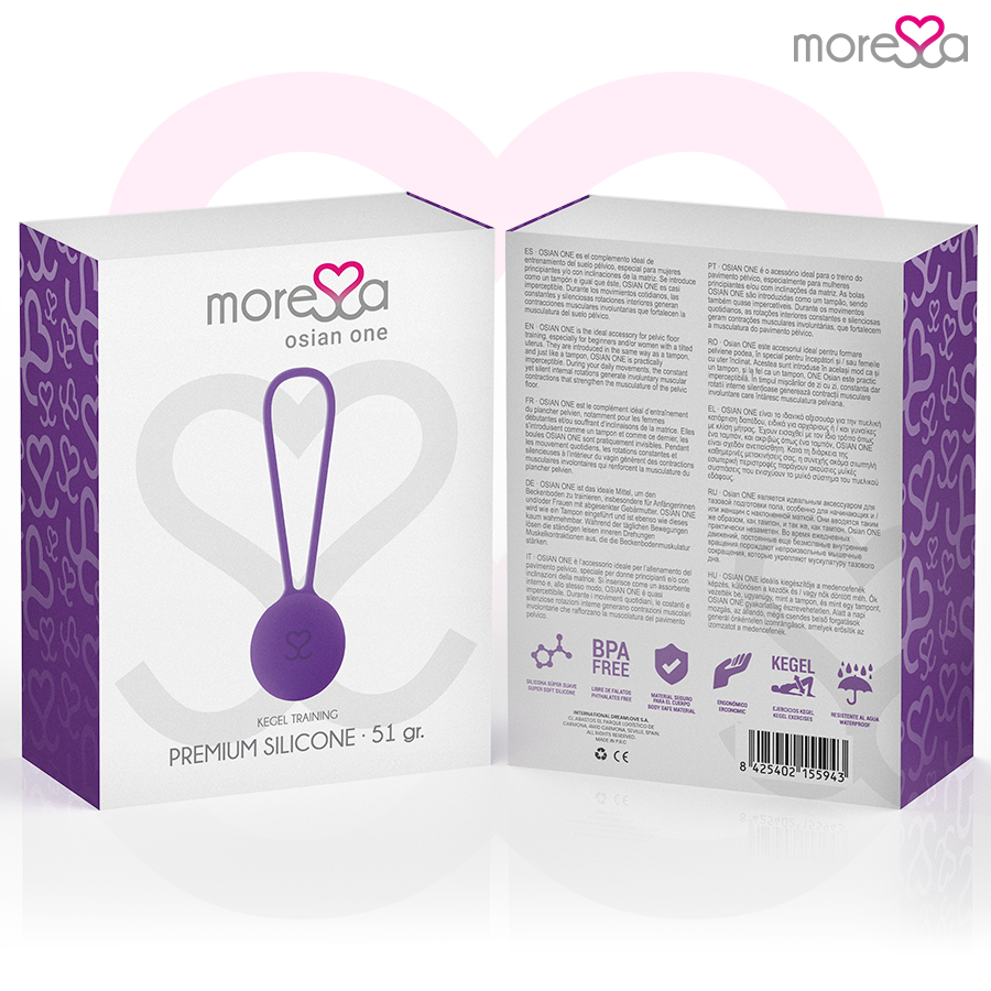 Close-up das Bolas Vaginais MORESSA Osian One de Silicone Lilás para Treino do Assoalho Pélvico.