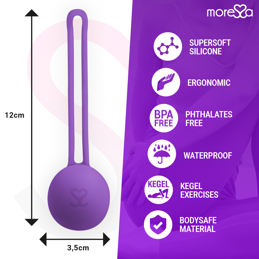 Close-up das Bolas Vaginais MORESSA Osian One de Silicone Lilás para Treino do Assoalho Pélvico.