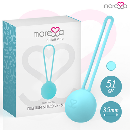 Bolas Vaginais MORESSA OSIAN ONE de silicone premium na cor turquesa, para treino do assoalho pélvico e bem-estar íntimo.