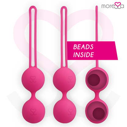 Close-up das Bolas Vaginais MORESSA Osian Três em Silicone Premium Rosa, mostrando design elegante e toque suave.