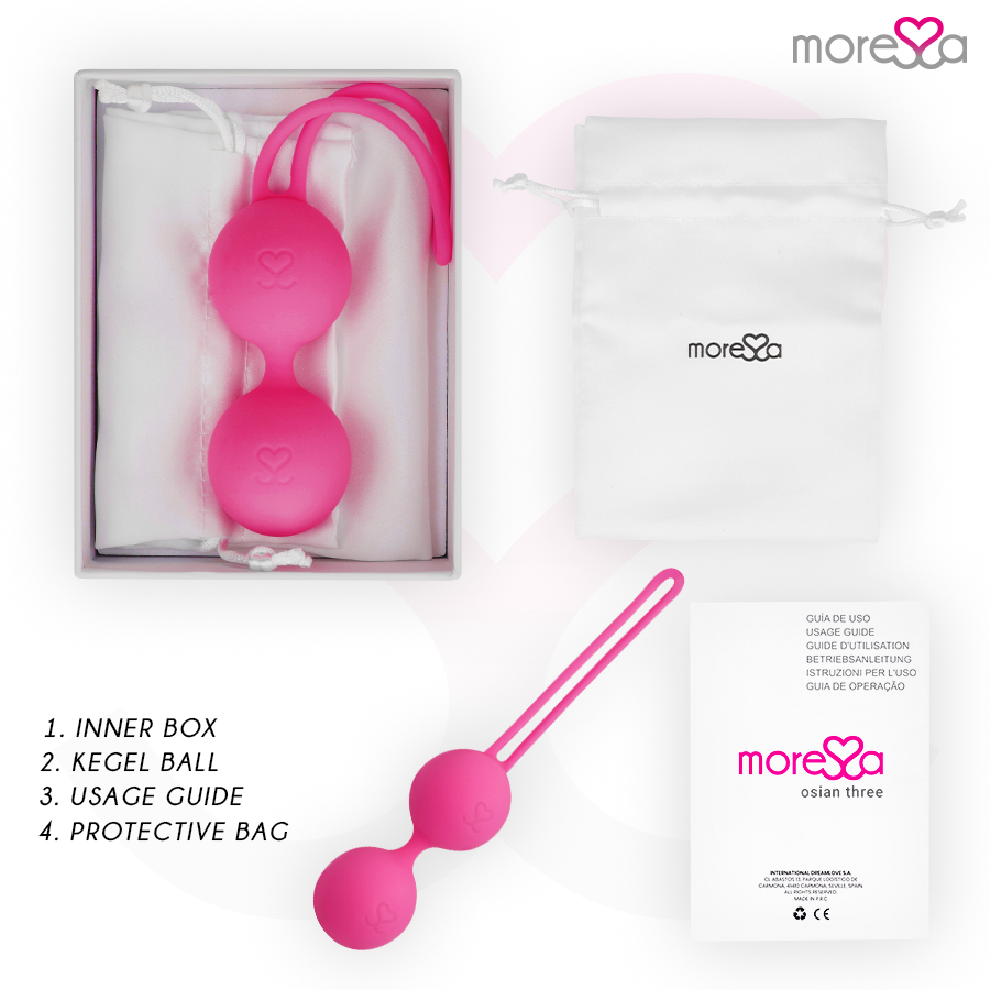 Close-up das Bolas Vaginais MORESSA Osian Três em Silicone Premium Rosa, mostrando design elegante e toque suave.