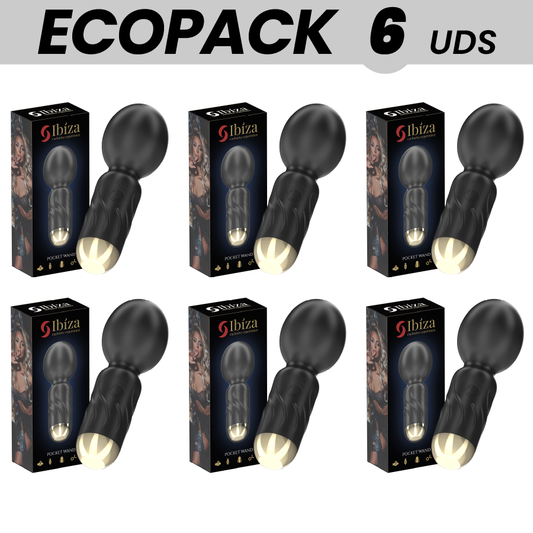 Close-up of the IBIZA ECOPACKS 6 UNIDADES - Vibrador Varinha de Bolso Recarregável, highlighting its compact design and powerful features.