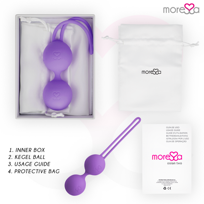 Bolas vaginais MORESSA Osian Two de silicone premium lilás para treino do assoalho pélvico.