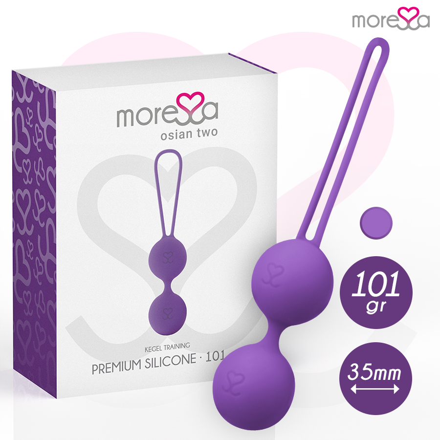 Bolas vaginais MORESSA Osian Two de silicone premium lilás para treino do assoalho pélvico.
