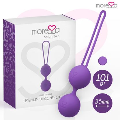 Bolas vaginais MORESSA Osian Two de silicone premium lilás para treino do assoalho pélvico.