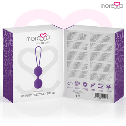 Bolas vaginais MORESSA Osian Two de silicone premium lilás para treino do assoalho pélvico.