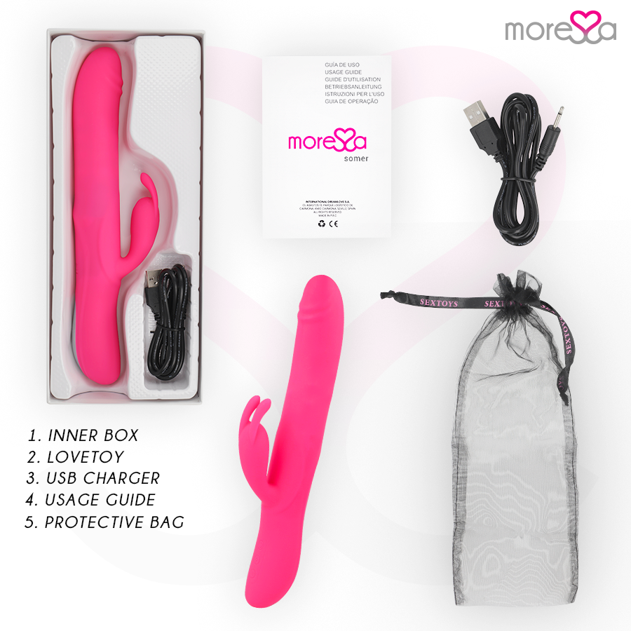 Vibrador MORESSA Somer Premium com rotação múltipla e estimulação G-spot, ideal para prazer intenso.