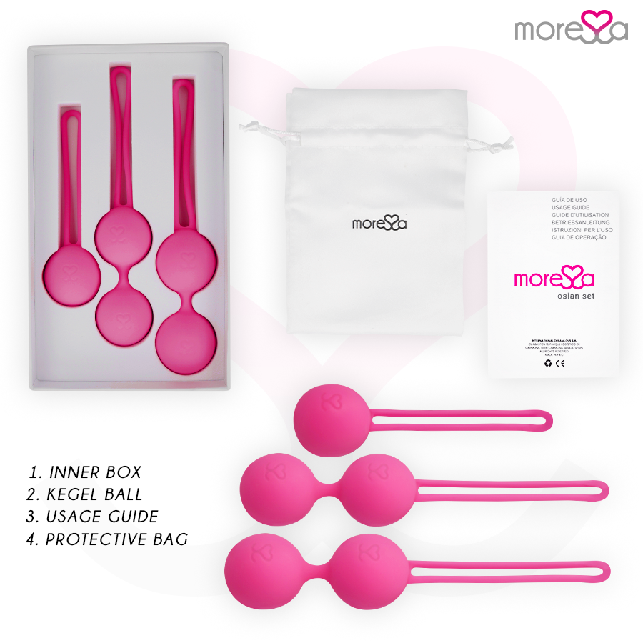 Conjunto de Bolas Vaginais Moressa Osian Premium de Silicone Rosa para Treino do Assoalho Pélvico.