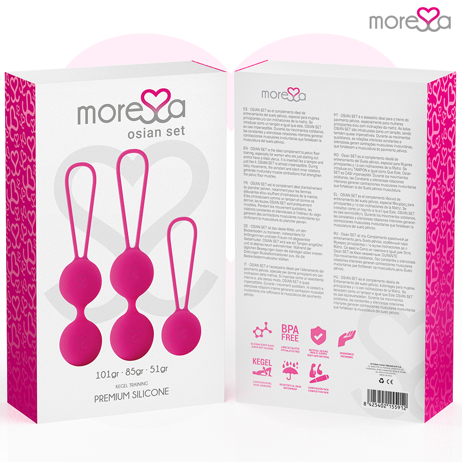 Conjunto de Bolas Vaginais Moressa Osian Premium de Silicone Rosa para Treino do Assoalho Pélvico.