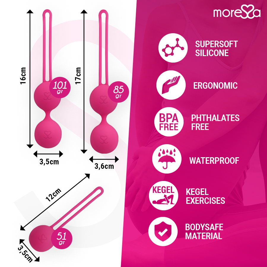 Conjunto de Bolas Vaginais Moressa Osian Premium de Silicone Rosa para Treino do Assoalho Pélvico.