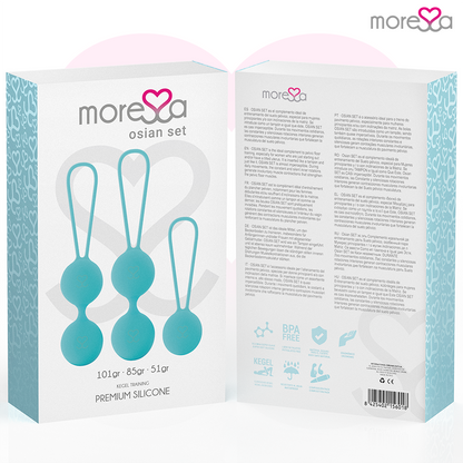 Moressa Conjunto Bolas Vaginais Osian Silicone Premium Turquesa para fortalecimento do assoalho pélvico.