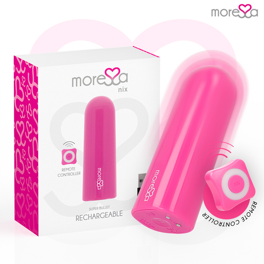 MORESSA Nix Vibrador com Controle Remoto Rosa, detalhe do design elegante e material de silicone seguro para o corpo.