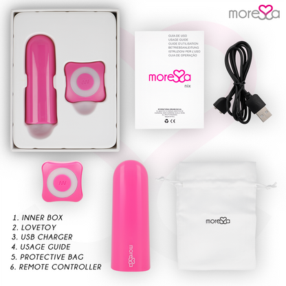 MORESSA Nix Vibrador com Controle Remoto Rosa, detalhe do design elegante e material de silicone seguro para o corpo.