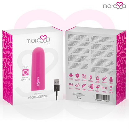 MORESSA Nix Vibrador com Controle Remoto Rosa, detalhe do design elegante e material de silicone seguro para o corpo.