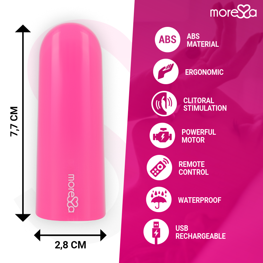 MORESSA Nix Vibrador com Controle Remoto Rosa, detalhe do design elegante e material de silicone seguro para o corpo.