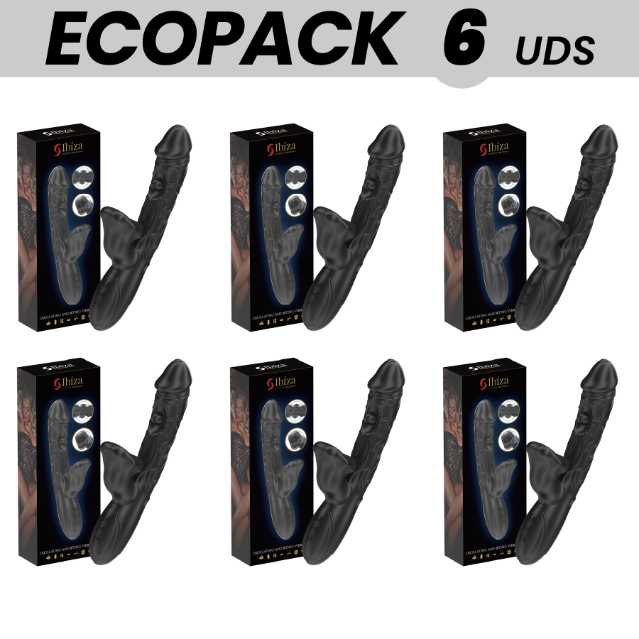Pack de 6 Vibradores e Estimuladores Clitorianos IBIZA com efeito de mordida e rotação.