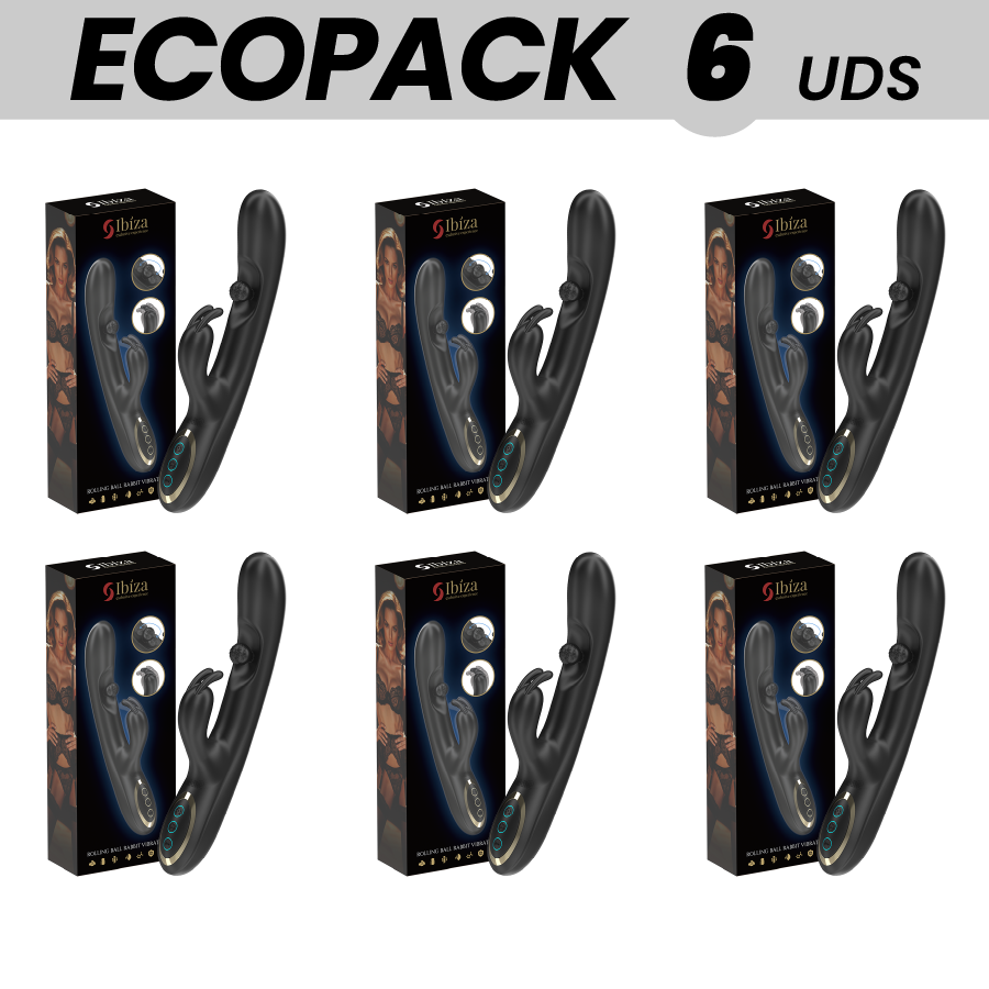 Close-up do IBIZA ECOPACKS 6 UNIDADES Vibrador Rabbit com Pérola Rolante Massageadora, mostrando design e textura.