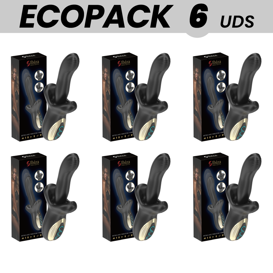 IBIZA ECOPACKS 6 UNIDADES Vibrador Rotativo com Impulsão e Mordida, mostrando design ergonómico e material de silicone.