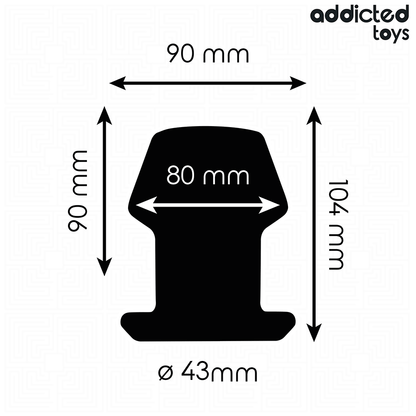 Plug Anal Extremo Oco Addicted Toys de silicone, detalhe do design e dimensões.
