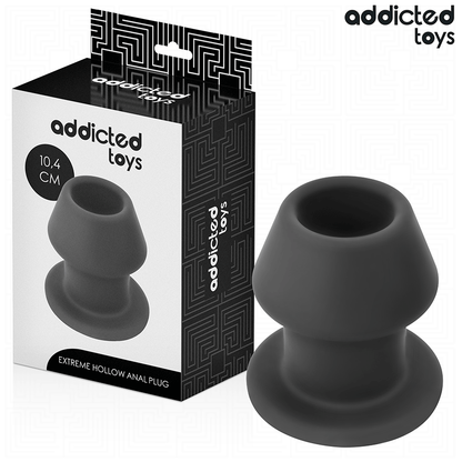 Plug Anal Extremo Oco Addicted Toys de silicone, detalhe do design e dimensões.