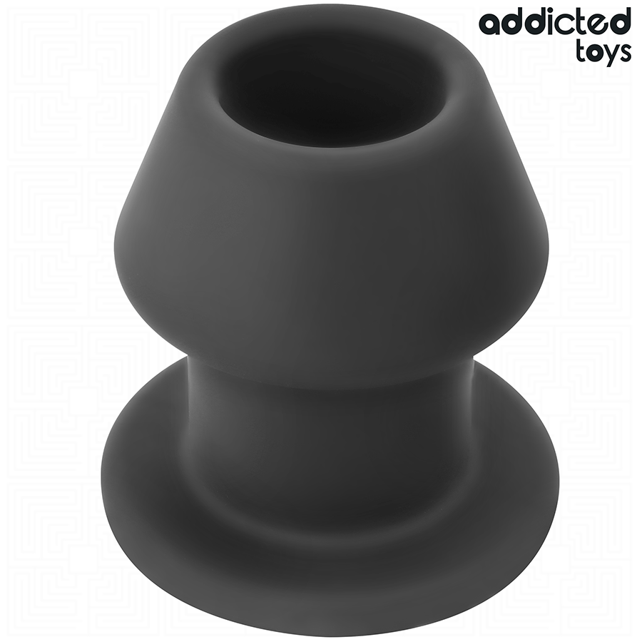 Plug Anal Extremo Oco Addicted Toys de silicone, detalhe do design e dimensões.