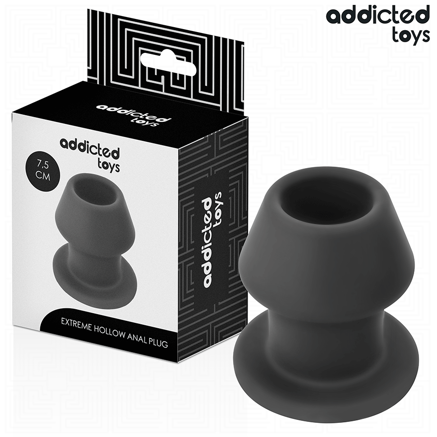 Close-up do ADDICTED TOYS Plug Anal Oco Extremo S, mostrando seu design inovador em silicone macio e oco.