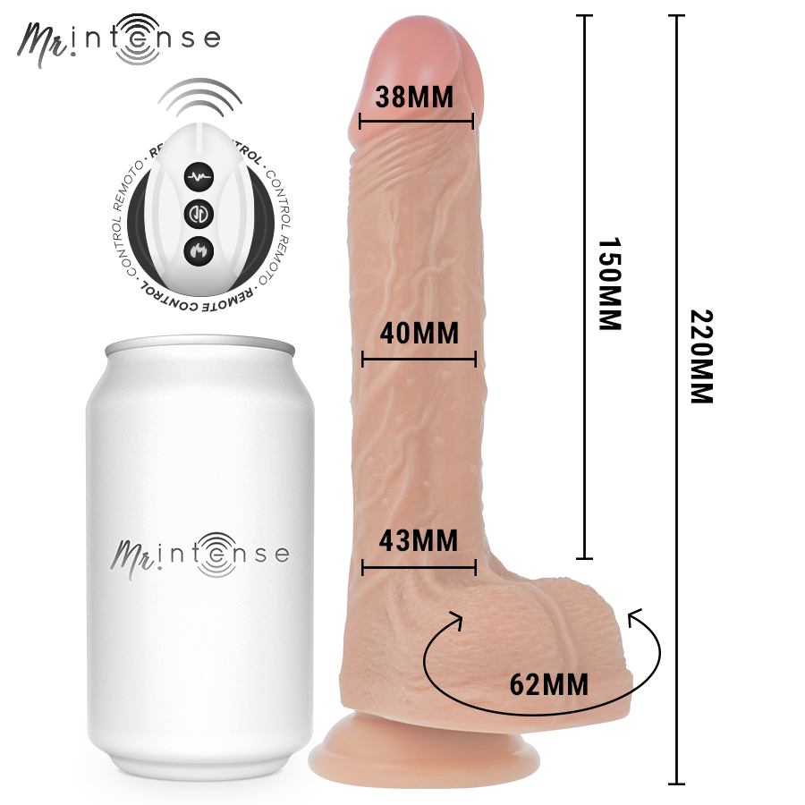 Close-up do Vibrador Realista Baldwin MR INTENSE com movimento vertical e controle remoto.