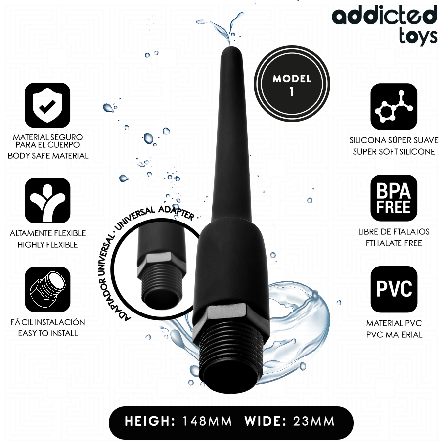 Imagem do Limpador Anal Addicted Toys Modelo 1 com adaptador universal para higiene íntima.