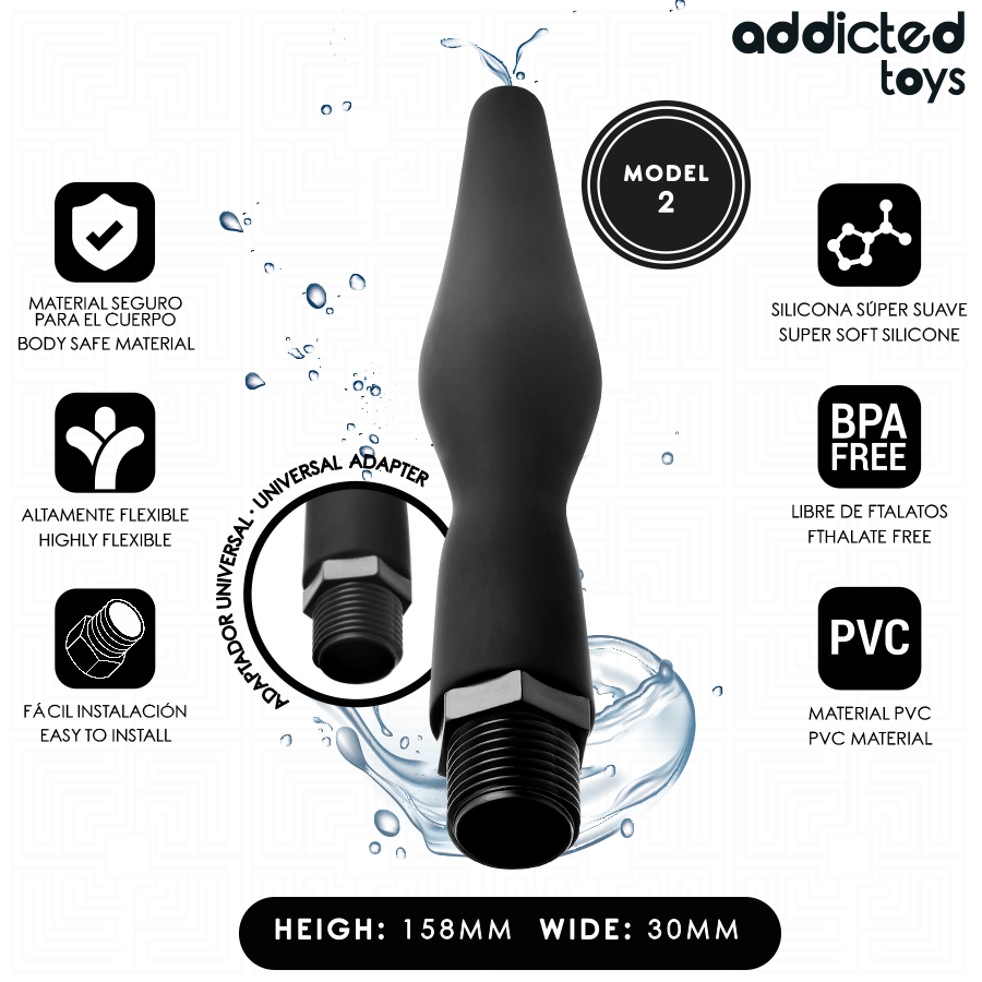 Limpador anal Addicted Toys Modelo 2 com adaptador universal para higiene íntima e conforto