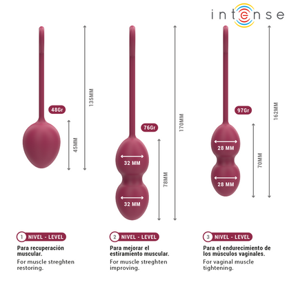 INTENSE Kit Bolas de Kegel Charli Burgundy 3 Peças para fortalecimento do assoalho pélvico.